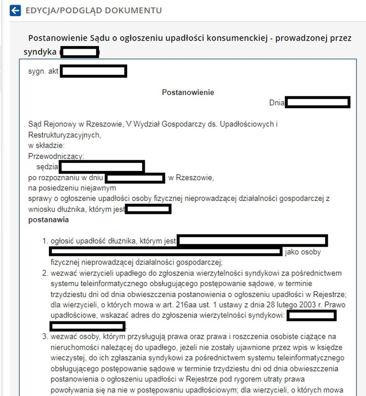 ogłoszenie upadłości konsumenckiej w Rzeszowie